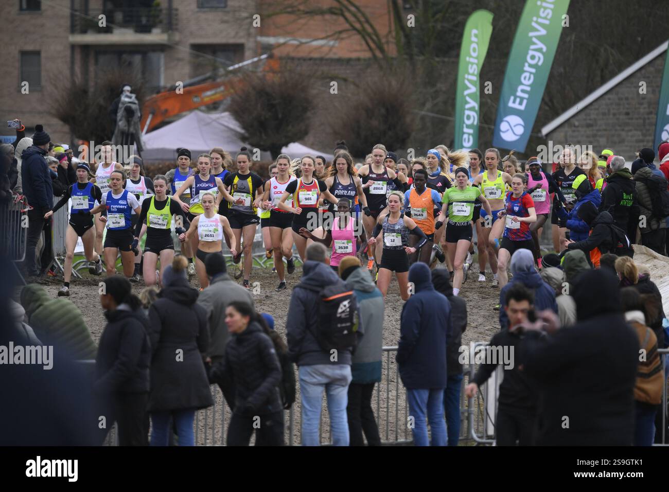 Die Athleten wurden während des Frauenrennens beim CrossCup-Leichtathletik-Rennen in Hannut am Sonntag, den 26. Januar 2025, der 4/5. Etappe des CrossCup-Wettbewerbs, in Aktion dargestellt. BELGA FOTO JOHN THYS Stockfoto