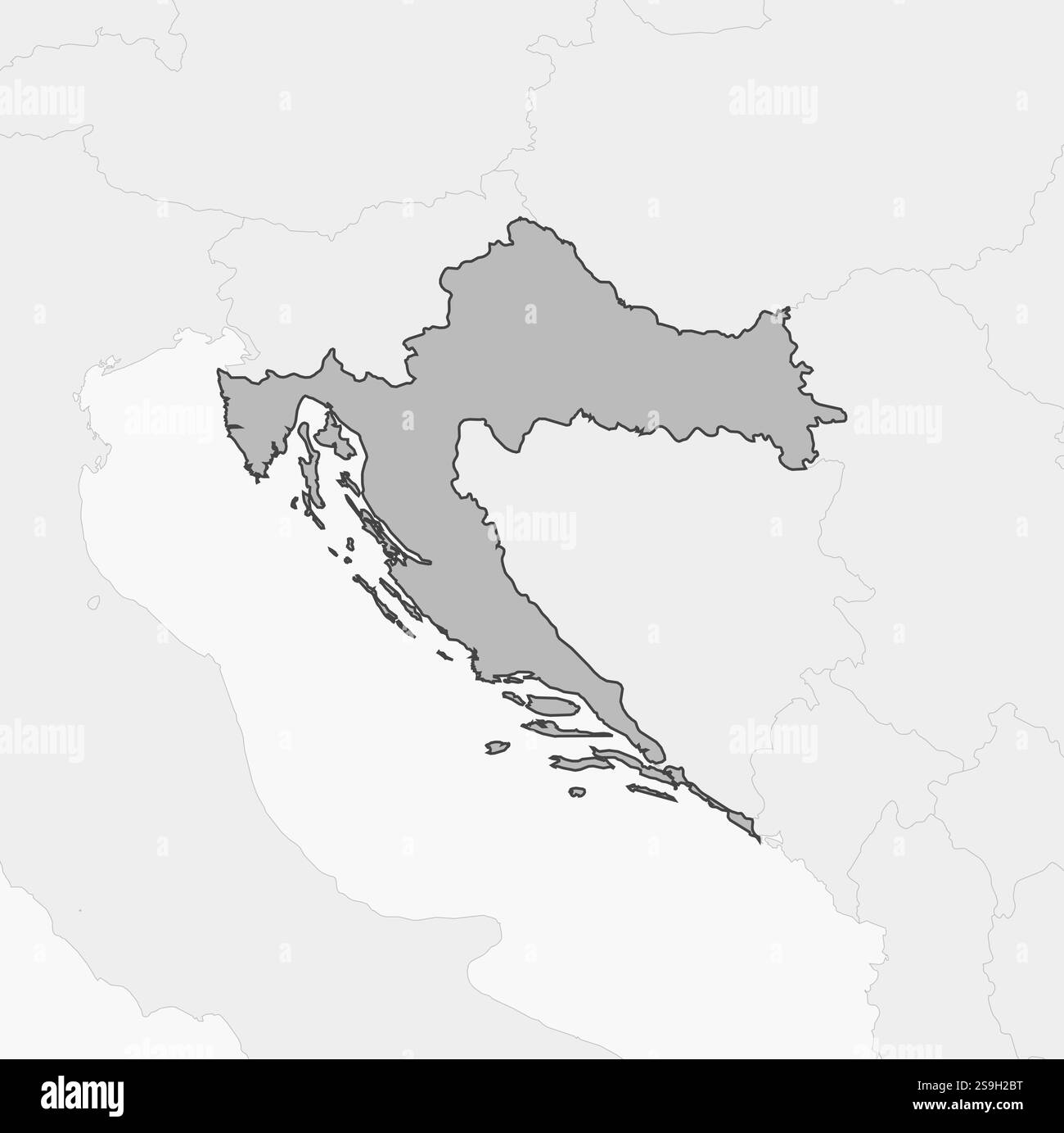 Karte von Kroatien und naheliegenden Ländern, Kroatien ist grau hervorgehoben. Stock Vektor