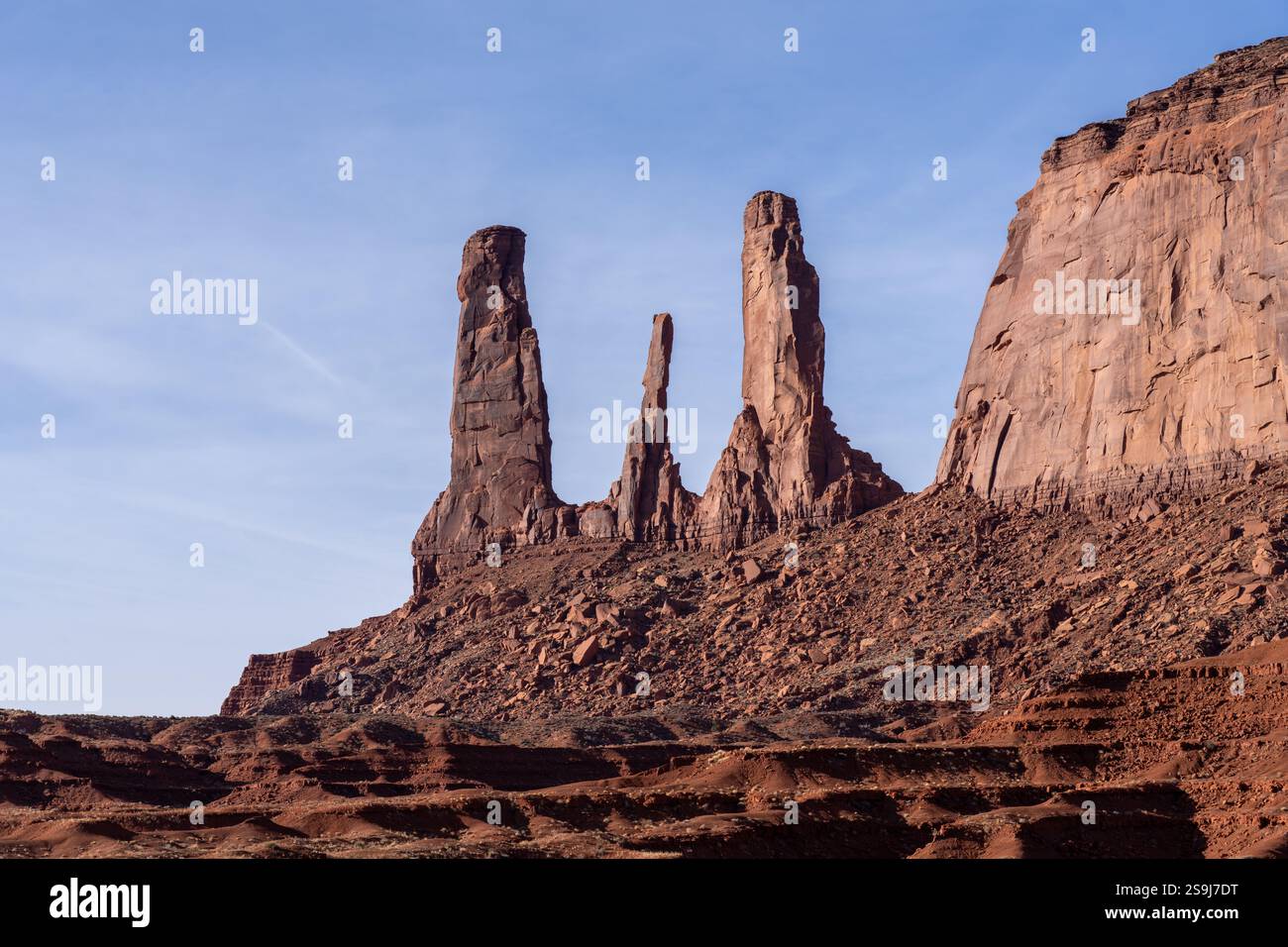 Die Three Sisters Rock Formation im Monument Valley Arizona Navajo Nation Stockfoto