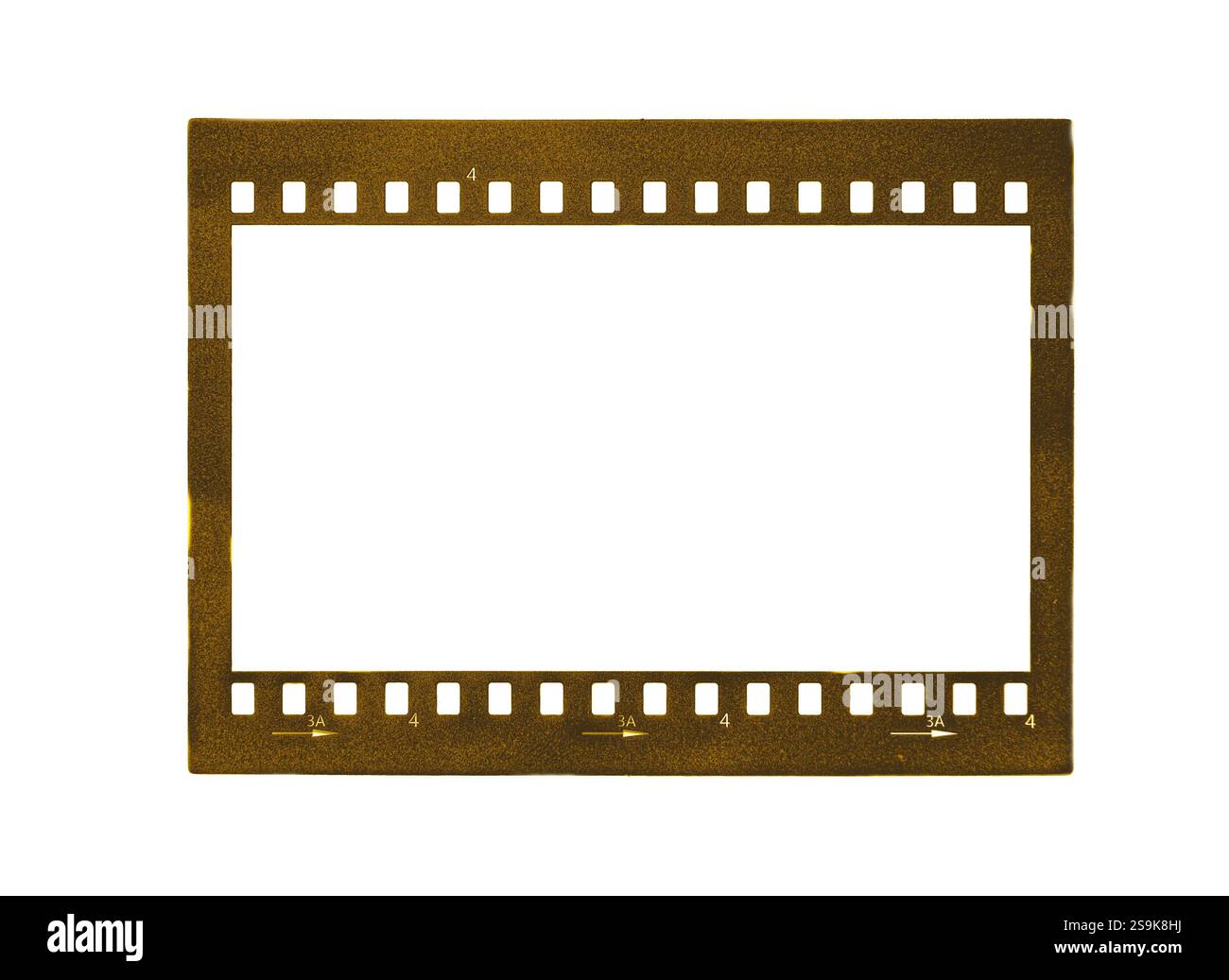 Gelber Zelluloid-Fotofilmstreifen auf weißem Hintergrund Stockfoto