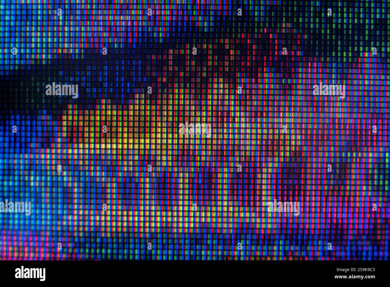 Detaillierte Makroaufnahmen des LCD-Monitors mit komplexen Pixeln und Mustern Stockfoto