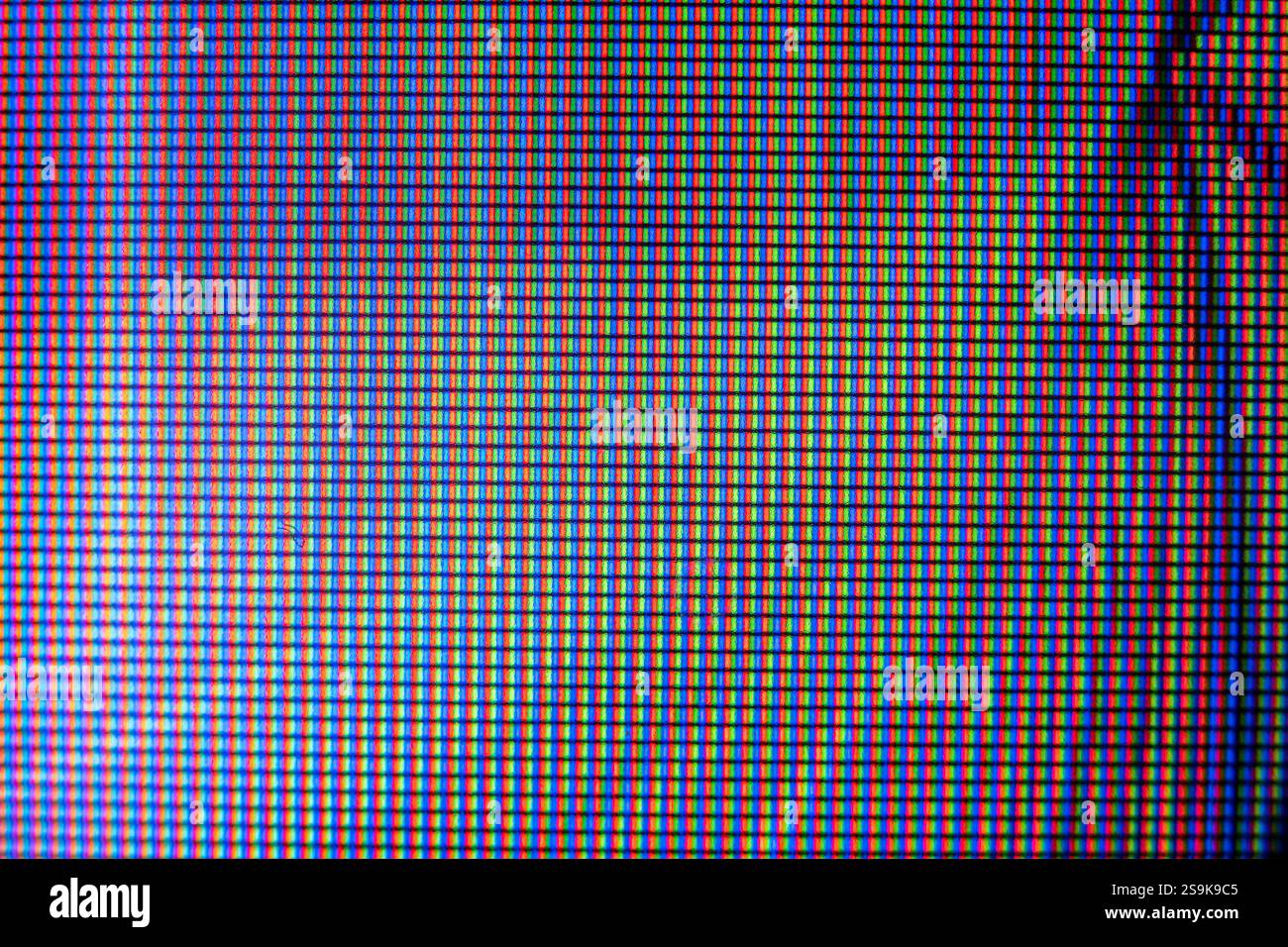 Detaillierte Makroaufnahmen des LCD-Monitors mit komplexen Pixeln und Mustern Stockfoto