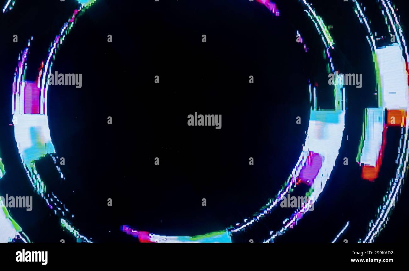 Kameraeffekt gestört. Retro-VHS-Hintergrund. Alte Videovorlage. Kein Signal. Statisches TV-Geräusch, schlechtes TV-Signal Stockfoto