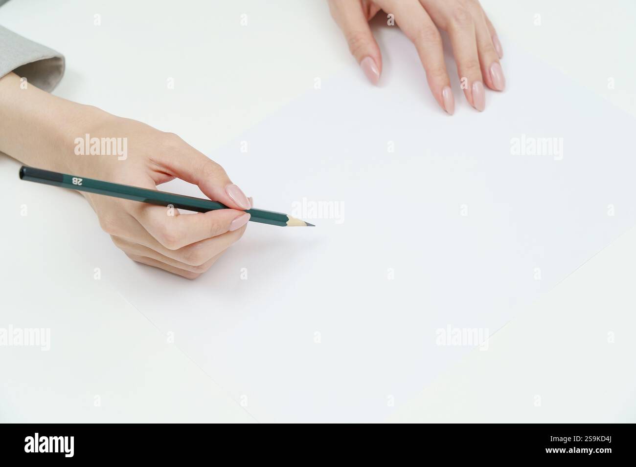 Frauenhand hält Bleistift Stockfoto