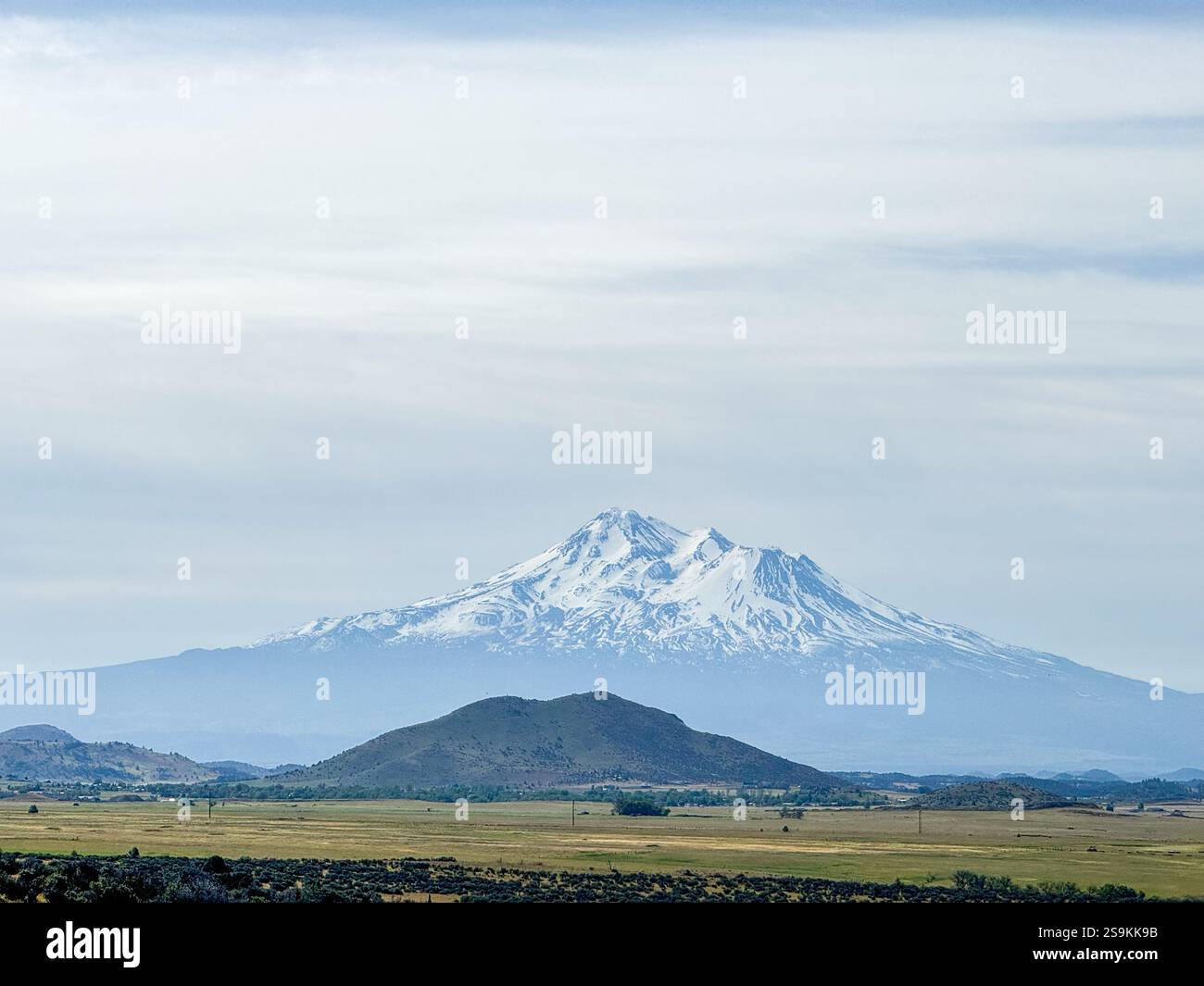 Mount Shasta ist ein Vulkan am südlichen Ende der Kaskadenkette im Siskiyou County, Kalifornien. Er hat eine Höhe von 14.179 ft (4.322 m). Stockfoto