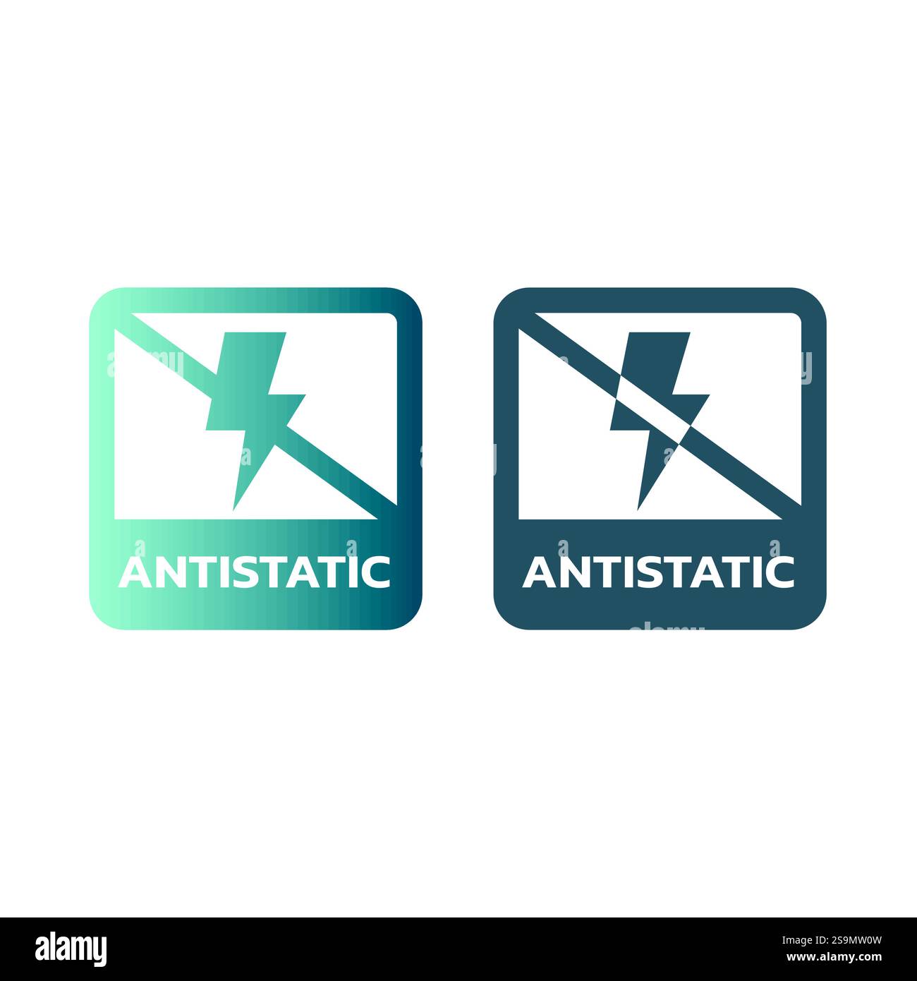 Antistatisches farbenfrohes Vektoretikett. Symbol für antistatisches Spray oder Material. Stock Vektor