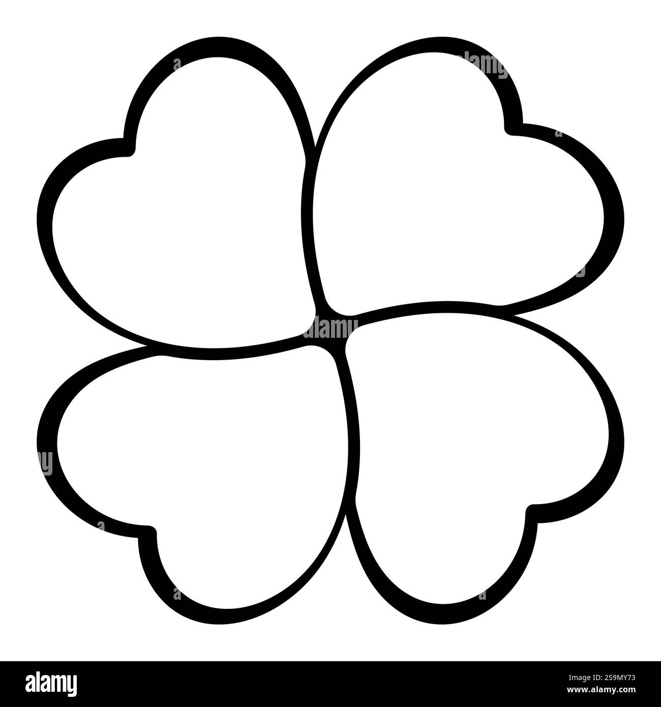 Vier Blatt Kleeblatt Silhouette Symbol Symbolform, schwarz-weiße Vektor-Illustration von vier Blatt Kleeblatt Stock Vektor