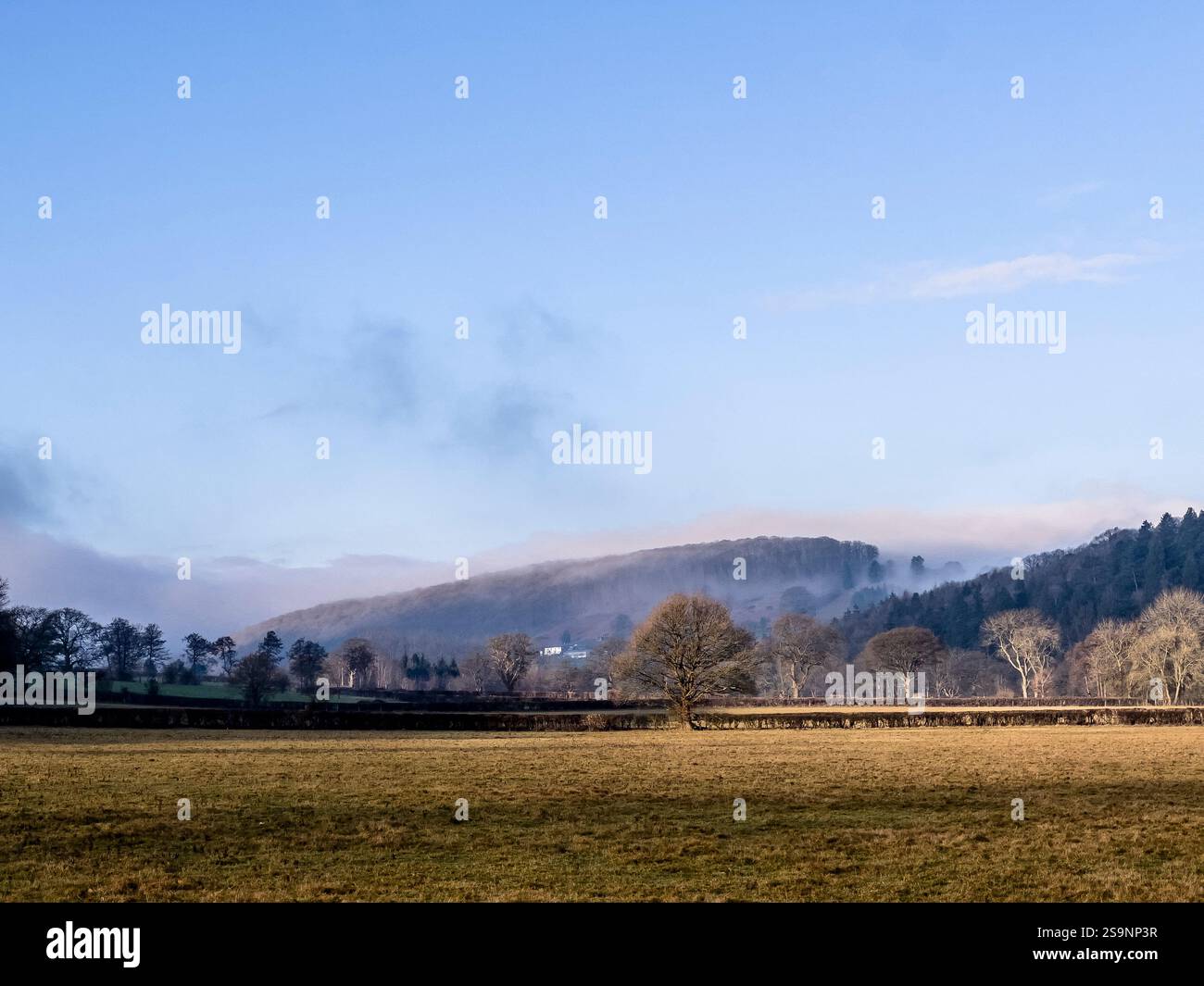 Ein perfekter Wintermorgen in Radnorshire, rund um die walisische Grenzstadt Presteigne, Powys, Großbritannien Stockfoto