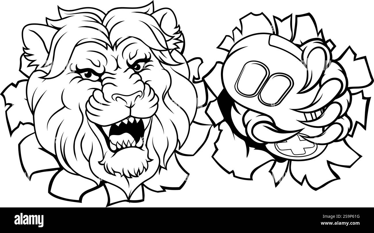 Lion Gamer Videospiel Tiersport Team Maskottchen Stock Vektor