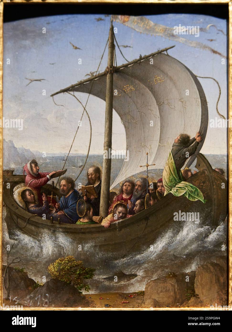 Christ Calming the Storm, JUAN DE FLANDES (CA. 1465–1519), Polyptychon von Isabella the Catholic, ca. 1496–1504, Öl auf Platte, Royal Collections Gall Stockfoto