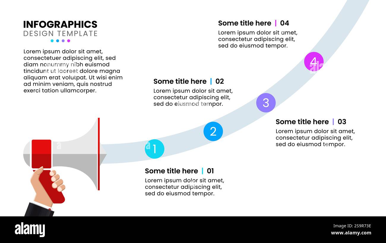 Infografik-Vorlage mit 4 Optionen oder Schritten. Megaphon. Kann für Workflow-Layout, Diagramm, Banner und Webdesign verwendet werden. Vektorabbildung Stock Vektor