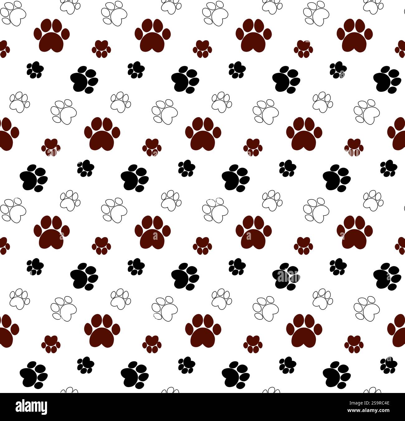 Hund Paw Katze Paw Welpen Fußabdruck Kätzchen Vektor nahtlose Muster Tapetenhintergrund Stock Vektor