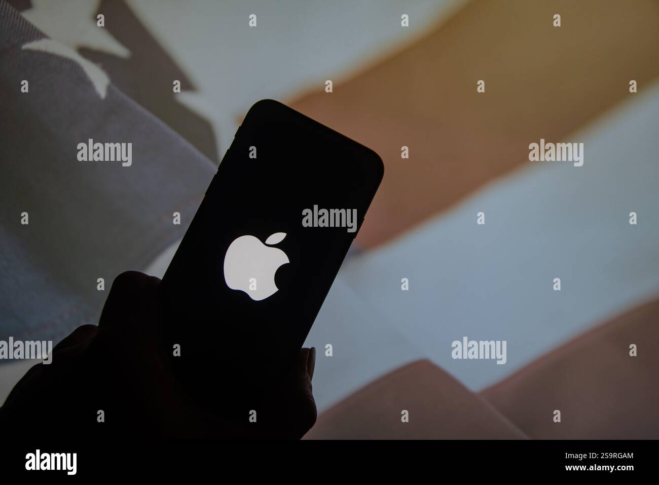 Rheinbach, Deutschland 26. Januar 2025, das Markenlogo des Software- und Hardwareentwicklers „Apple“ auf dem Display eines Smartphones Stockfoto