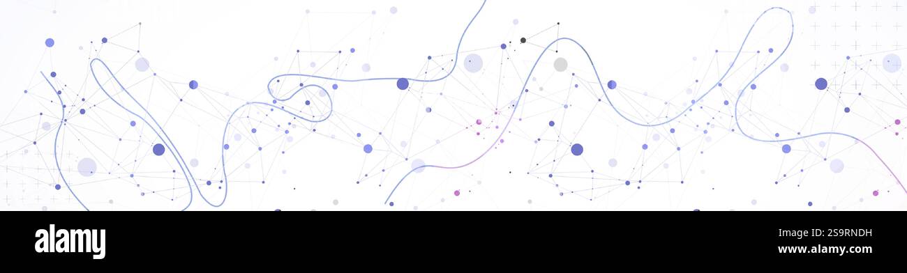 Vorlage für Wissenschafts- oder Technologiepräsentationen. Plexushintergrund mit Wellengrafik. Vektorabbildung. Stock Vektor