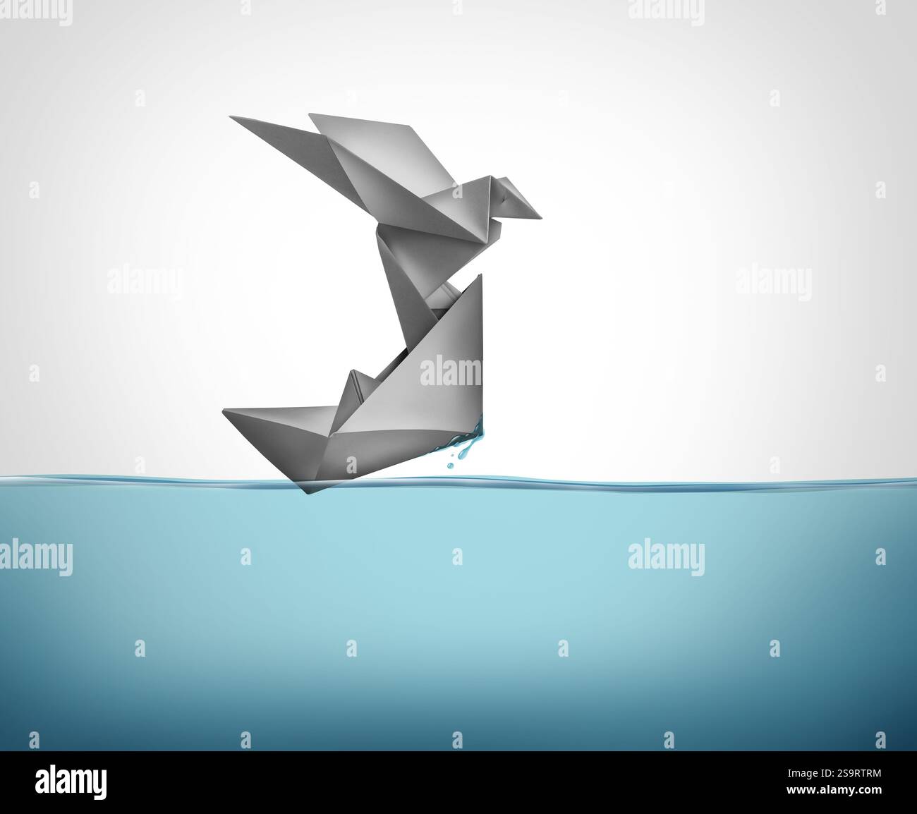 Creative Leadership Business Metapher für die Macht der Kreativität als Origami-Symbole aus Papier, die einen Mentorleiter darstellen, der einen anderen zu einer höheren Stufe befähigt Stockfoto