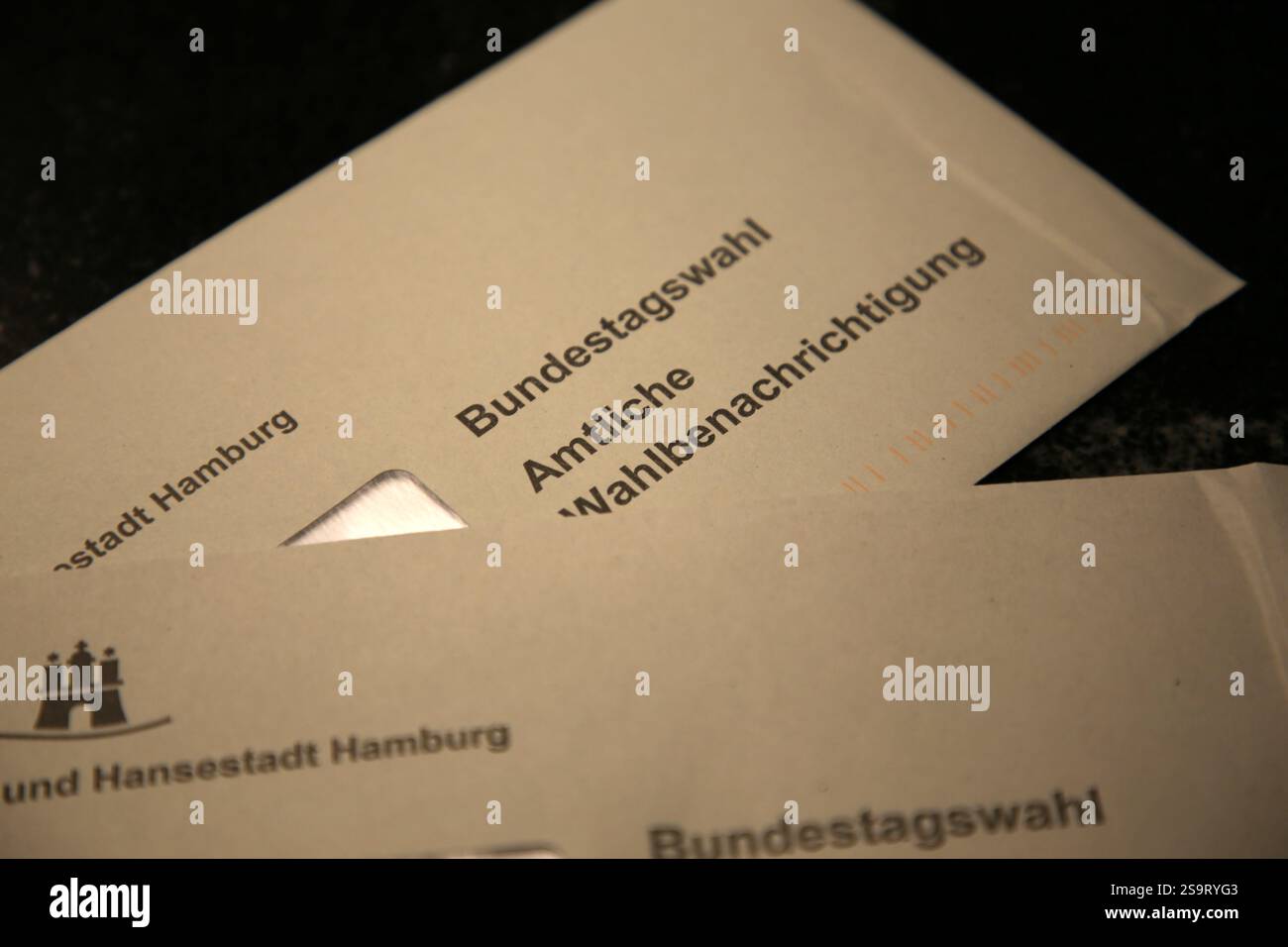 Hamburg, Deutschland - 01 27 2025, Wahlbenachrichtigung für die Bundestagswahl 2025 am 23. Februar in Deutschland Stockfoto