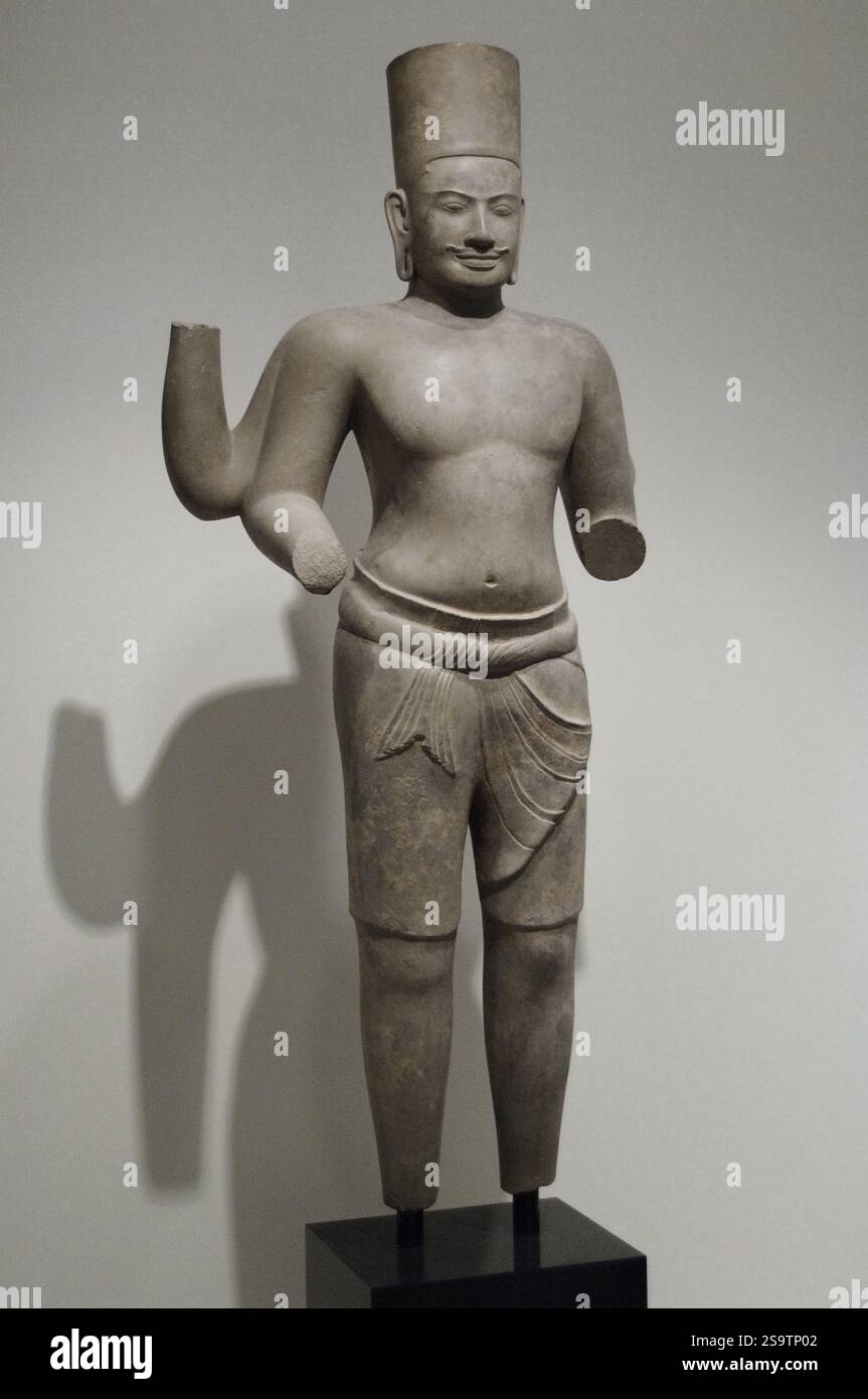 Vishnu. Hinduistische Gottheit. Statue aus den Jahren 800-850. Kulen-STYLE. Kambodscha. Sandstein. Denver Art Museum. Denver, Colorado, Usa. Stockfoto