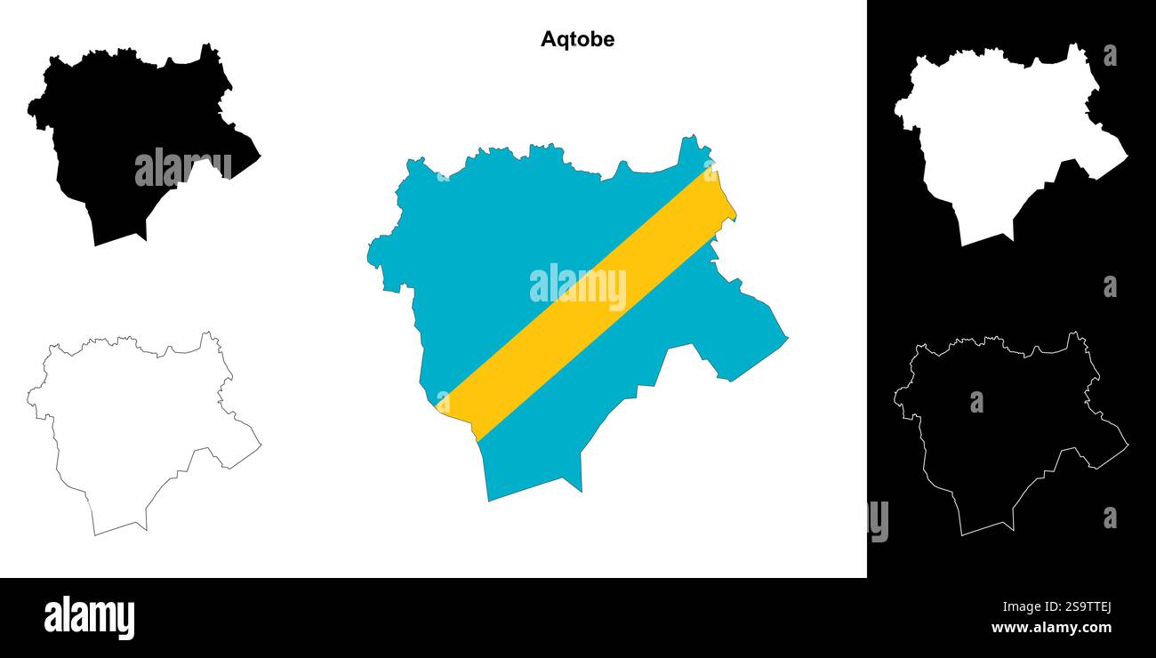 Aqtobe Region Outline Map Set Stock Vektor