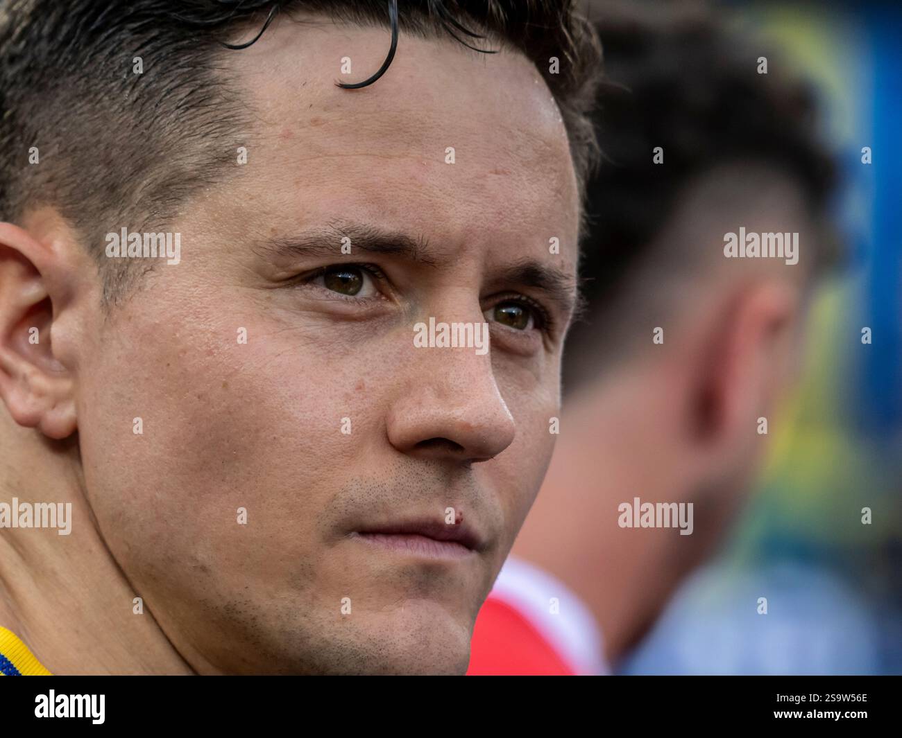 Anders Herrera kämpft um den Ball im Spiel Boca Juniors gegen Asociacion Atletica Argentinos Juniors für die Afa Liga Profesional de Futbol Stockfoto
