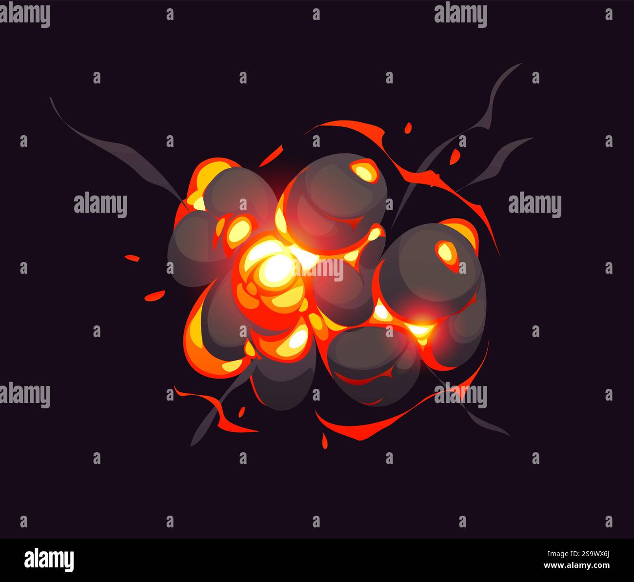 Bomb-Explosion-Effekt mit Wolkenrauch und Feuer für Comic, Vektor-Explosion. Bomb Explosion für den Comic-Effekt von Boom Explode und ener Stock Vektor