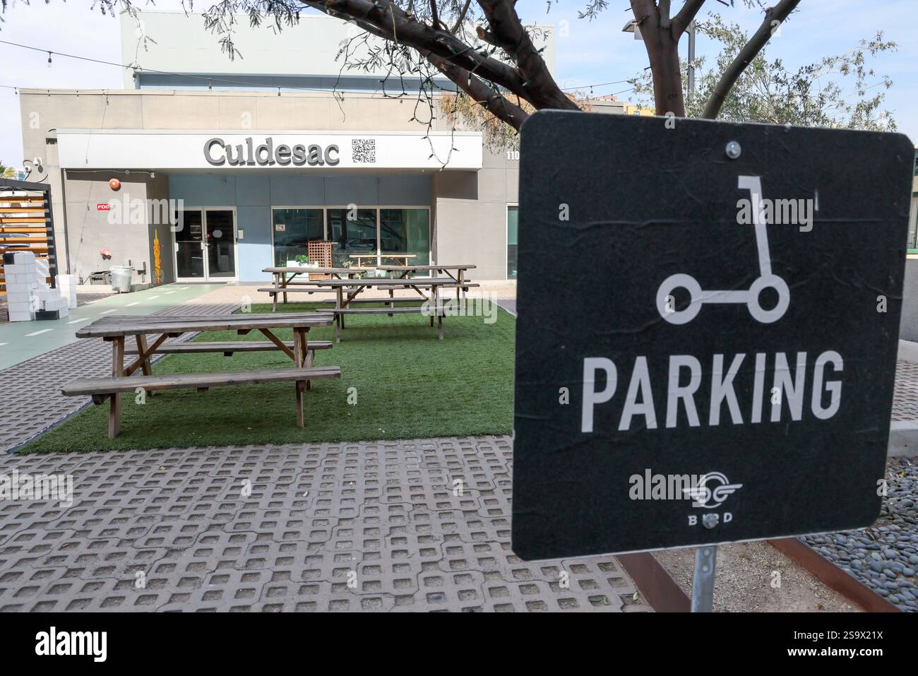 Tempe, USA. Januar 2025. CuldeSac Tempe ist das erste autofreie Viertel ...