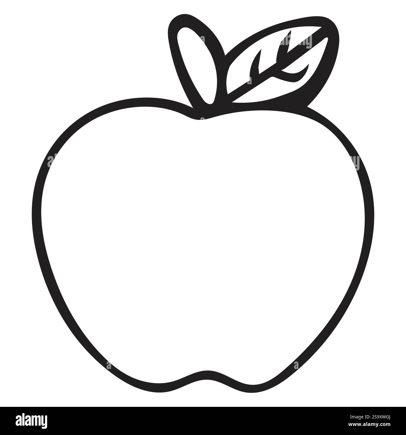 Schwarzes Apfel-Vektor-Symbol mit Blatt Stock Vektor