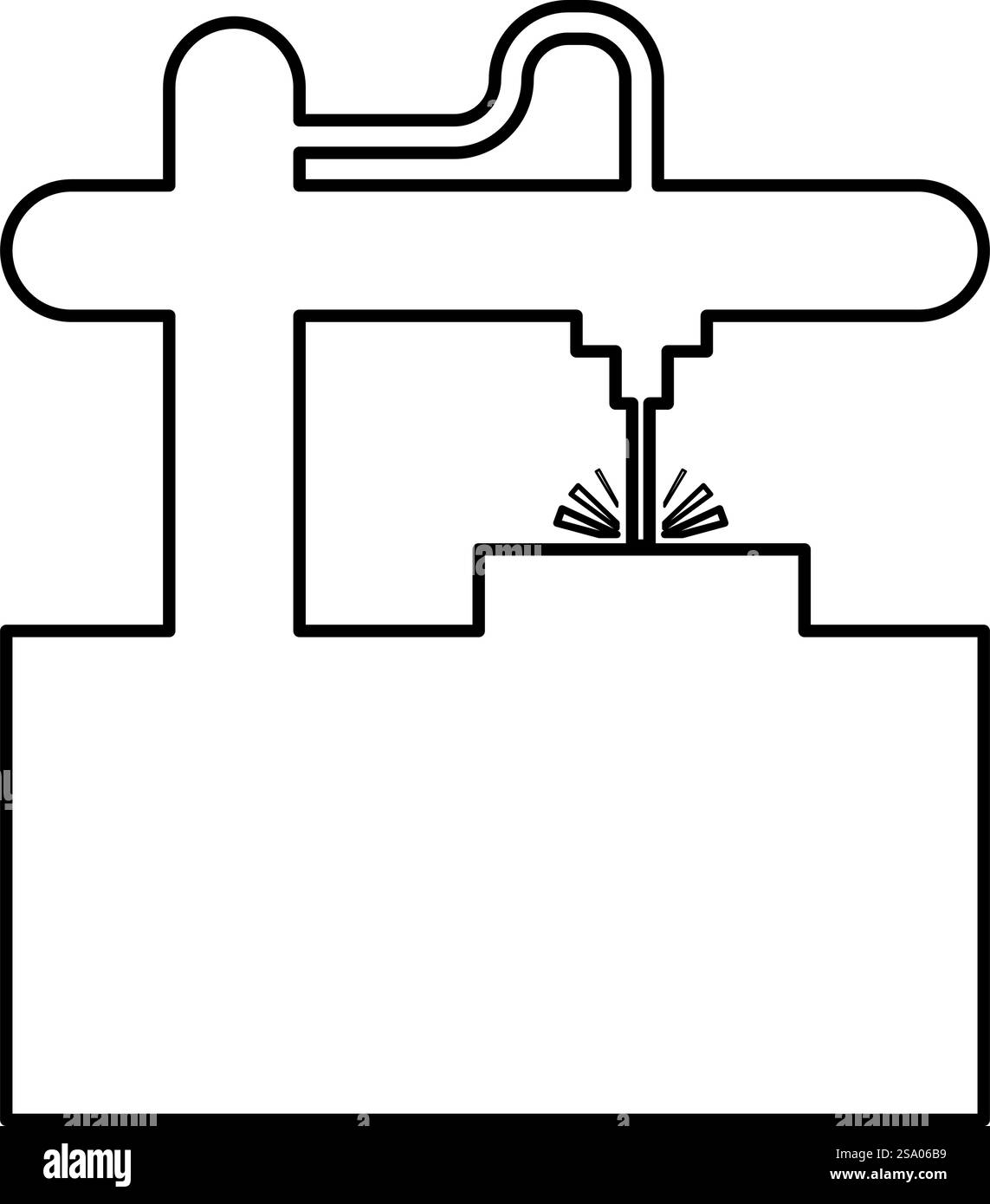 Laser-CNC-Maschine für Gravurgerät Ausrüstung zum Schneiden verwenden Strahl Kontur Umrisslinie Symbol schwarze Farbe Vektor Illustration Bild dünn flach Stil einfach. Laser-CNC-Maschine für Gravurgerät Ausrüstung zum Schneiden verwenden Strahlkontur Umrisslinie Symbol schwarze Farbe Vektor Illustration Bild dünne flache Art Stock Vektor