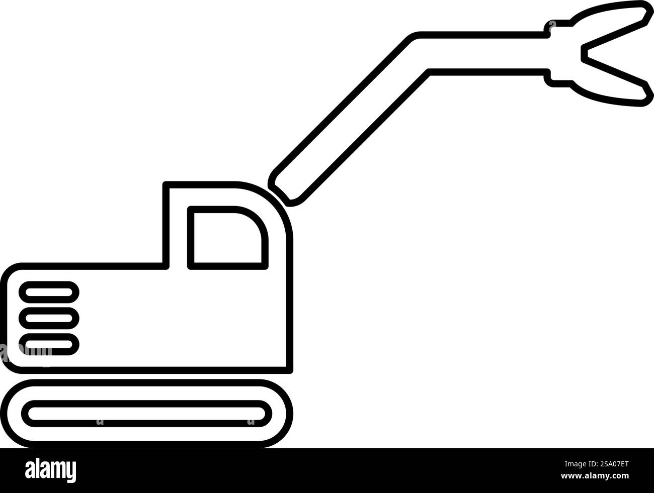 Sloopkraan Baumaschine Abbruch Schneiden Messer Kran LKW Kontur Umrisslinie Symbol schwarze Farbe Vektor Illustration Bild dünn flach Stil einfach. Sloopkraan Baumaschine Abbruch schneiden Messer Kran LKW Kontur Umrisslinie Symbol schwarze Farbe Vektor Illustration Bild dünne flache Art Stock Vektor