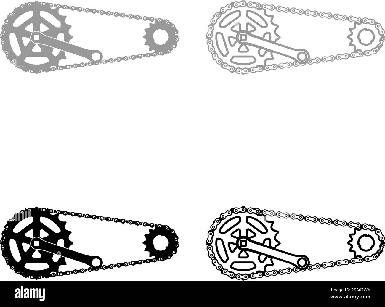 Kette Fahrrad Link Fahrrad Motorrad zwei Elemente Kurbelsatz Zahnrad Kettenrad Kurbel Länge mit Getriebe für Fahrrad Kassettensystem Fahrrad Set Icon grau schwarz Farbe Vektor Illustration Bild einfache solide Füllung Umrisslinie dünn flach Stil. Kette Fahrrad Link Fahrrad Motorrad zwei Elemente Kurbelsatz Zahnrad Kettenrad Kurbel Länge mit Getriebe für Fahrrad Kassettensystem Fahrrad Set Icon grau schwarz Farbe Vektor Illustration Bild Solid Füllung Kontur Linie dünn flach Stil Stock Vektor