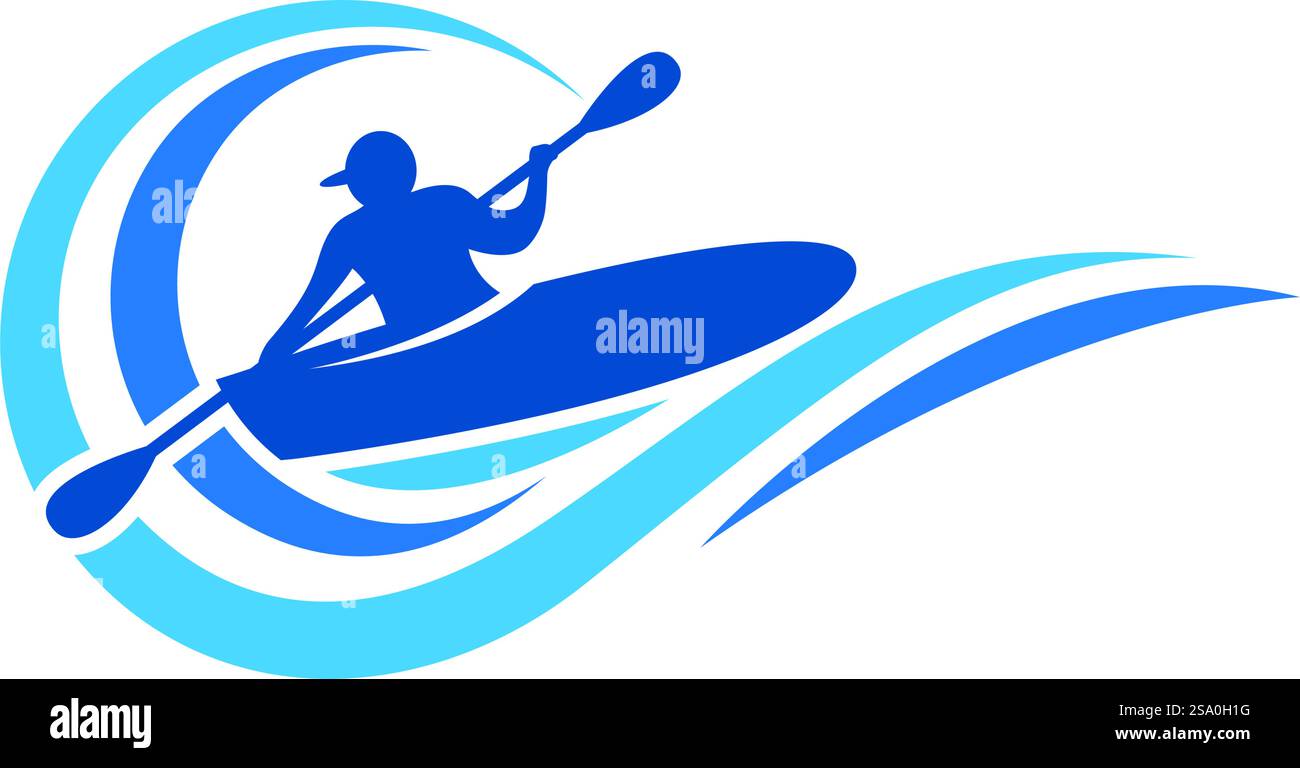 Flaches Design mit dem Logo des Kajakbootes Stock Vektor