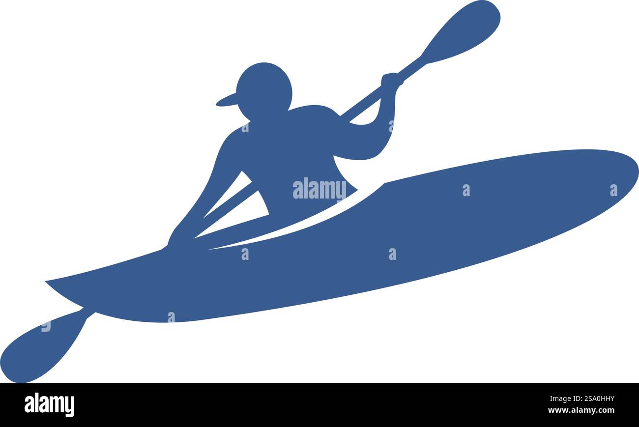 Flaches Design mit dem Logo des Kajakbootes Stock Vektor