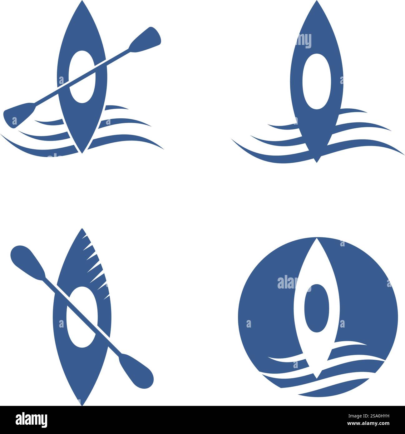 Flaches Design mit dem Logo des Kajakbootes Stock Vektor