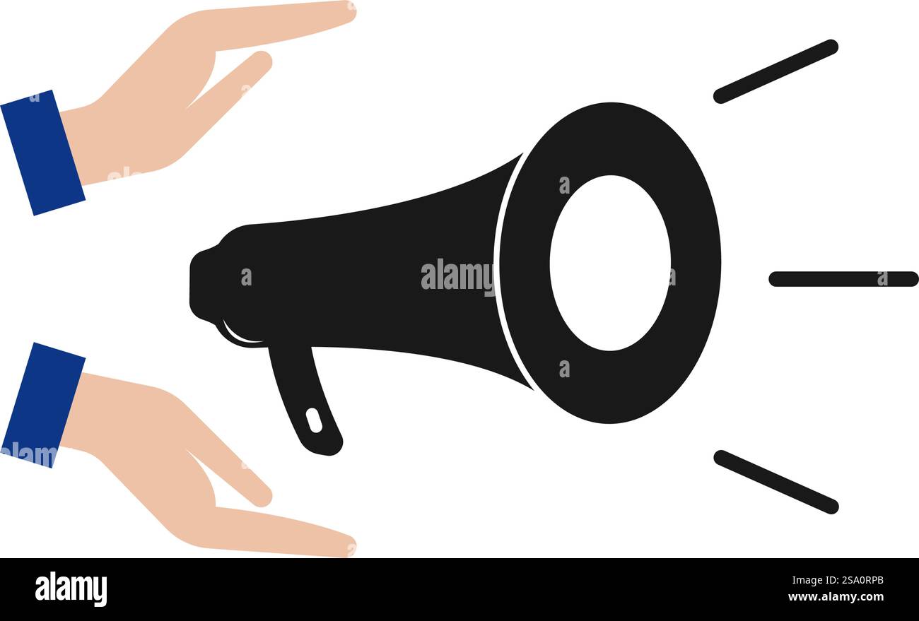 Hand hält Megaphon mit Schalllinien Stock Vektor