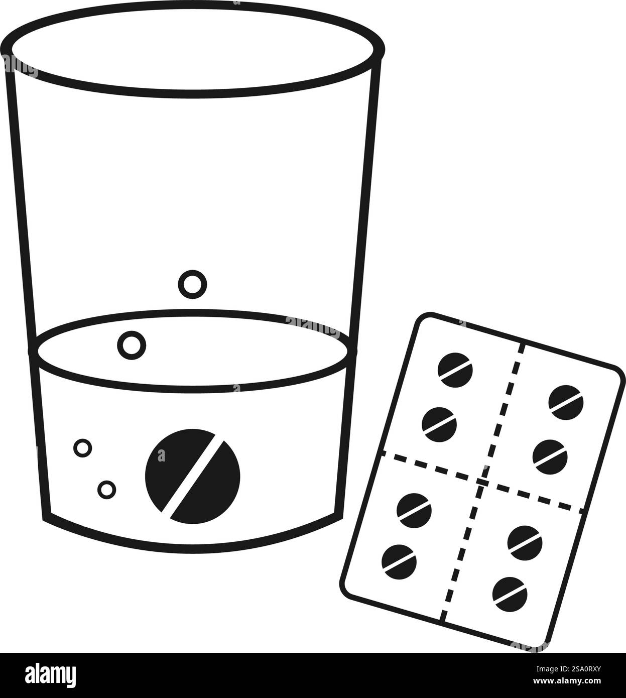 Glas-Wasserpille und Blisterpackung Arzneimittelillustration Stock Vektor