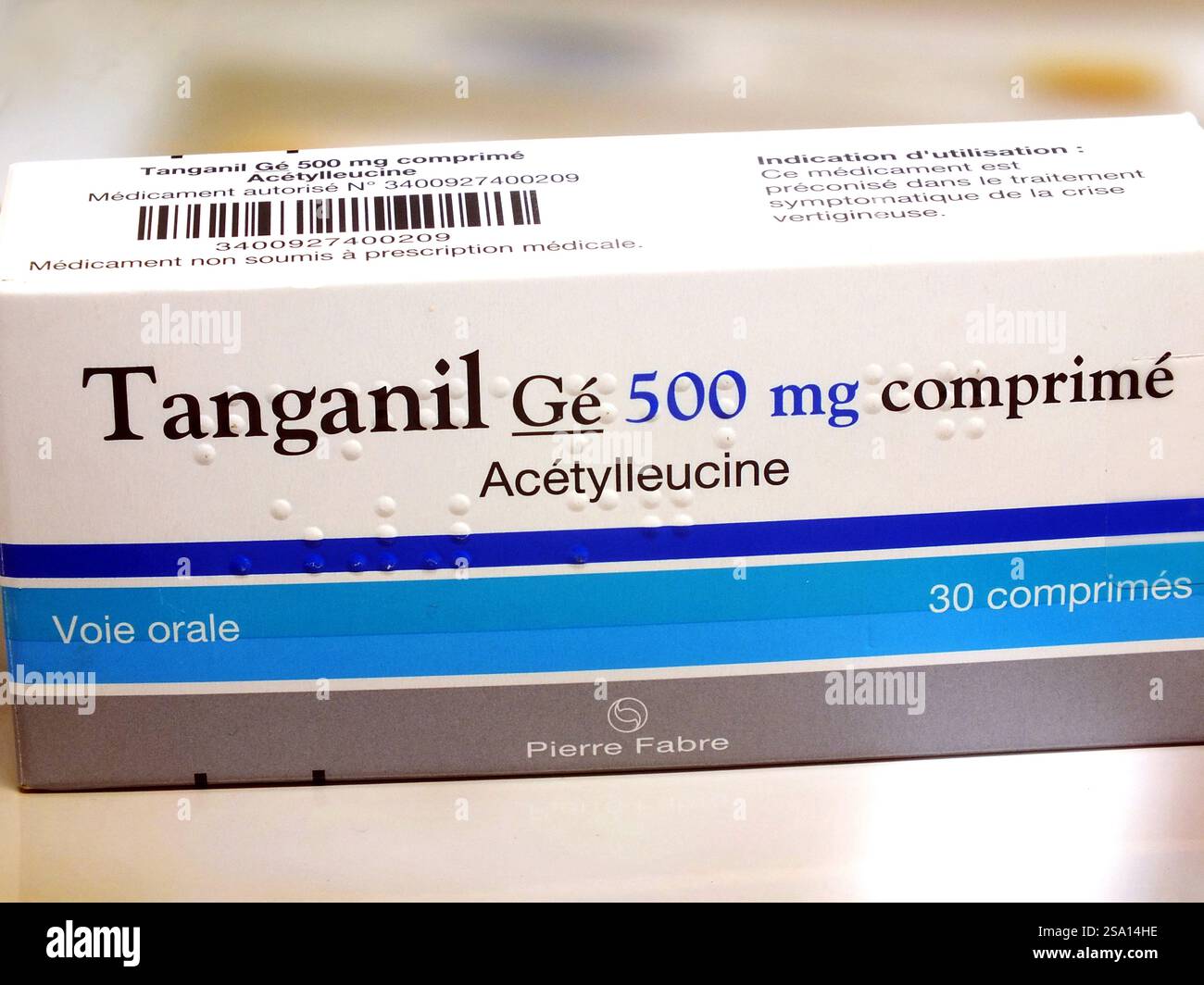 Schachtel Tanganil Gé Tabletten. Stockfoto