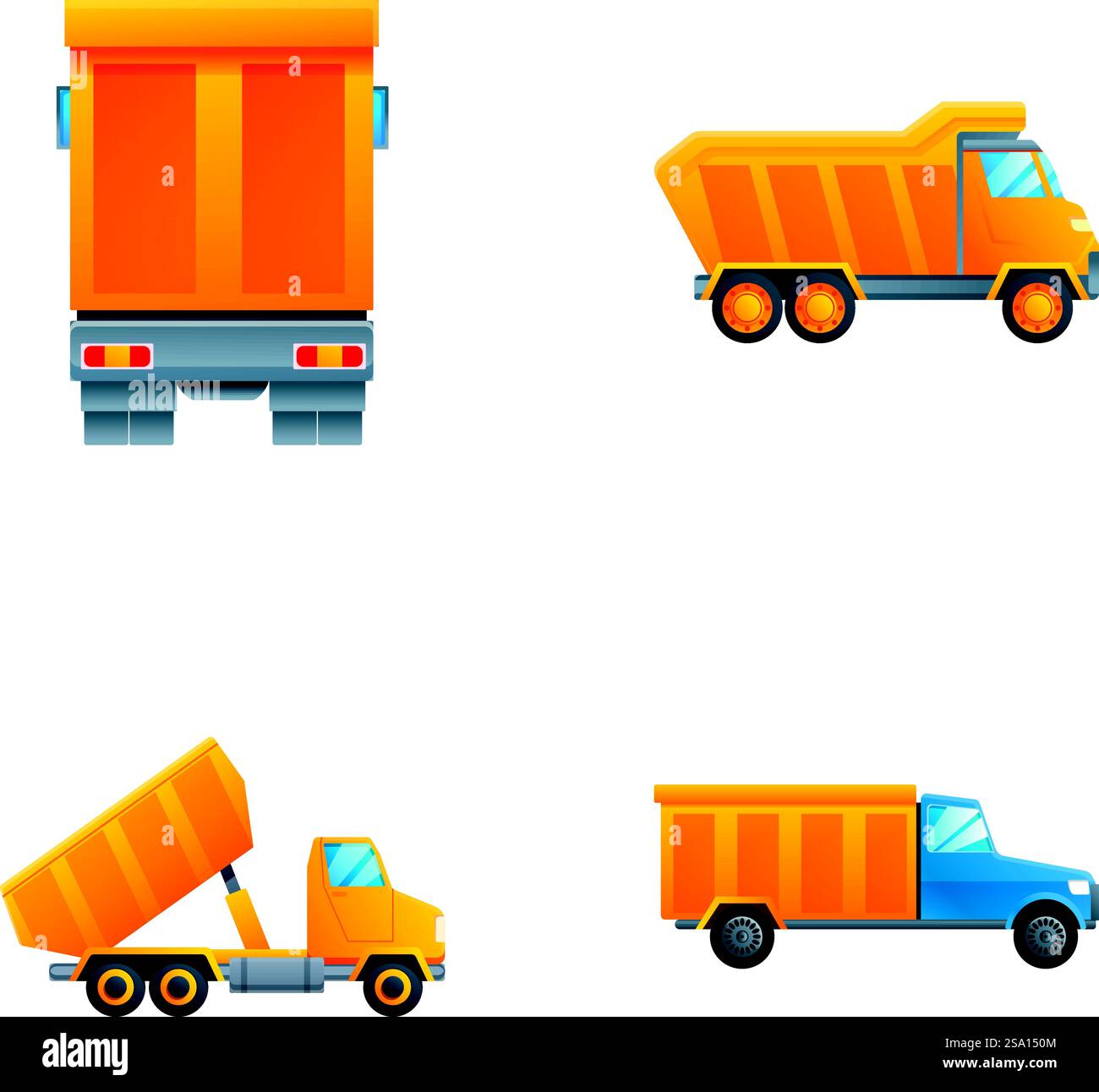 Mining Truck Symbole setzen Cartoon Vektor. Gelber Kipper mit Kippmulde. Bau- und Bergbauwagen. Mining Truck Symbole setzen Cartoon Vektor. Gelber Kipper mit Kippmulde Stock Vektor