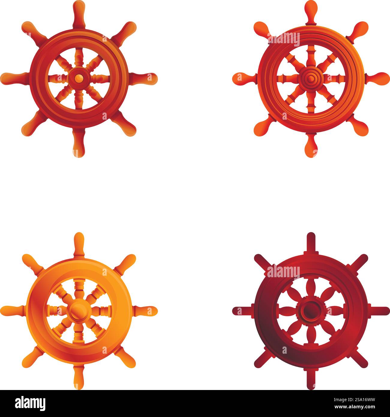 Schiffsrudersymbole setzen Cartoon-Vektor. Verschiedene Lenkräder für Boote. Boot und Yacht Retro-Rad. Schiffsrudersymbole setzen Cartoon-Vektor. Verschiedene Lenkräder für Boote Stock Vektor