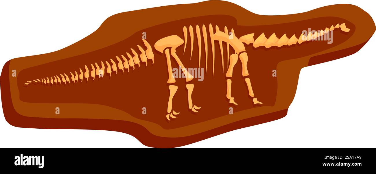 Skelett-Symbol des alten Grundes Cartoon-Vektor. Gemahlenes Fossil Dinosaurierschicht. Skelett-Symbol des alten Grundes Cartoon-Vektor. Gemahlenes Fossil Stock Vektor