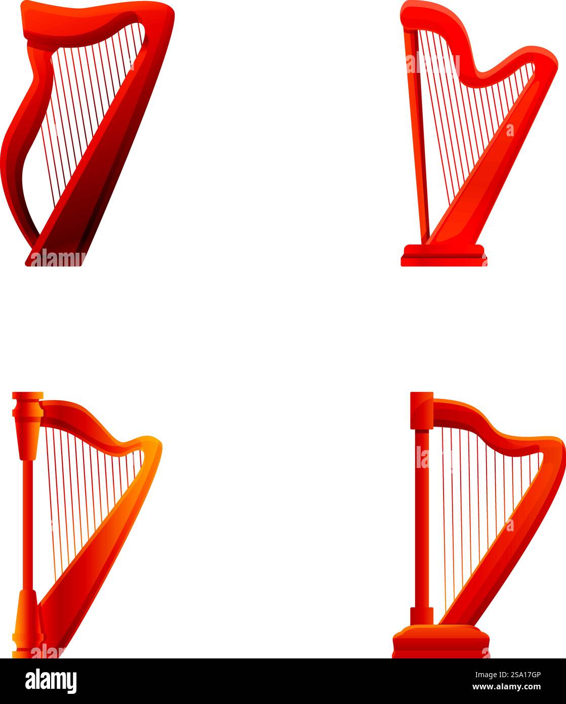 Harfensymbole setzen Cartoonvektor. Antikes Streichinstrument. Festliche, Konzert-, Festivalaufführung. Harfensymbole setzen Cartoonvektor. Antikes Streichinstrument Stock Vektor