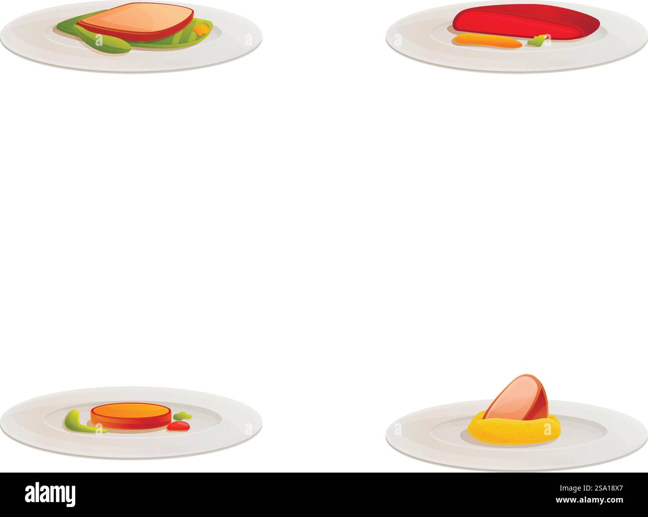 Verschiedene Dish Icons setzen Cartoon Vektor. Fleisch, Fisch und Gemüse. Traditionelles oder nationales Gericht. Verschiedene Dish Icons setzen Cartoon Vektor. Fleisch, Fisch und Gemüse Stock Vektor