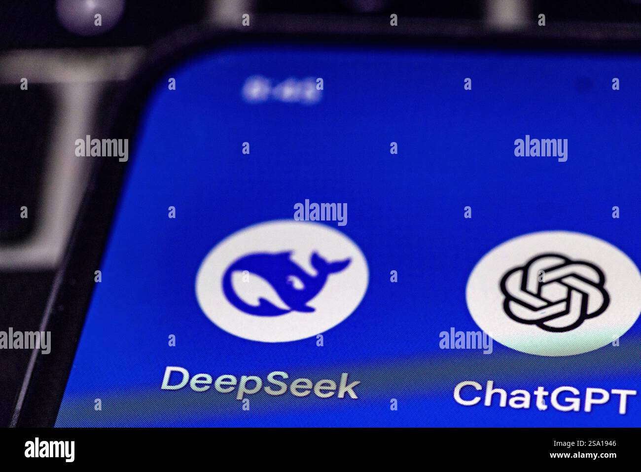 London, Großbritannien. Januar 2025. DeepSeek App auf einem Smartphone. Der Erfolg der neuen künstlichen Intelligenz der chinesische Chatbot DeepSeek führt zu einem weltweiten Einbruch der Tech-Aktien. Der neue Chatbot droht, die Leistung der großen globalen Wettbewerber zu geringeren Kosten zu erreichen. Quelle: horst friedrichs/Alamy Live News Stockfoto