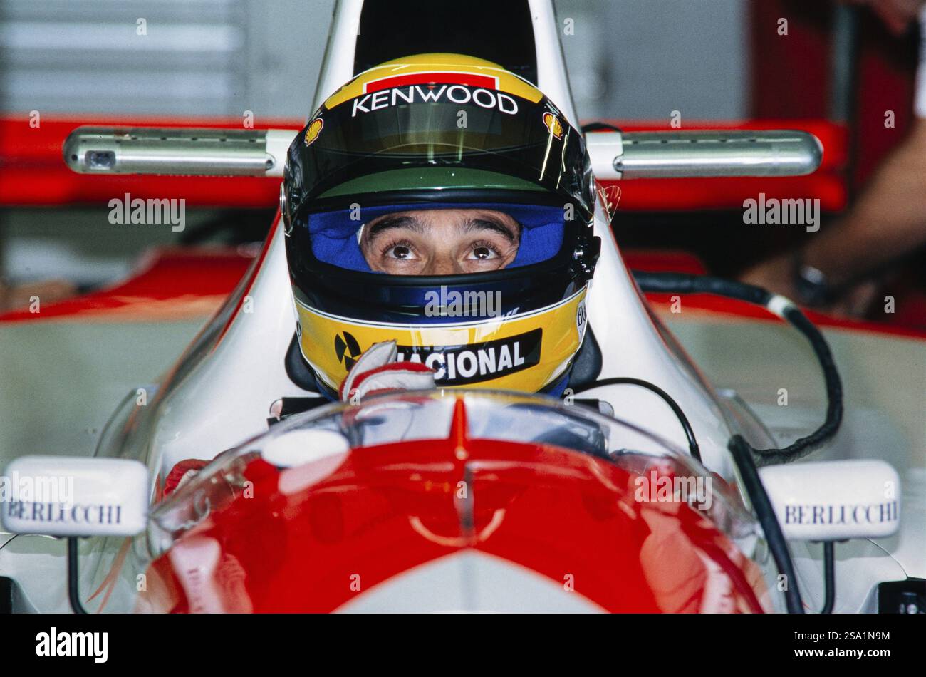 Rennfahrer Ayrton Senna, im Cockpit, Formel 1, Team McLaren Ford, McLaren MP4-8, Ford Cosworth 3,5 V8 Motor, Grand Prix von Deutschland beim Hocken Stockfoto
