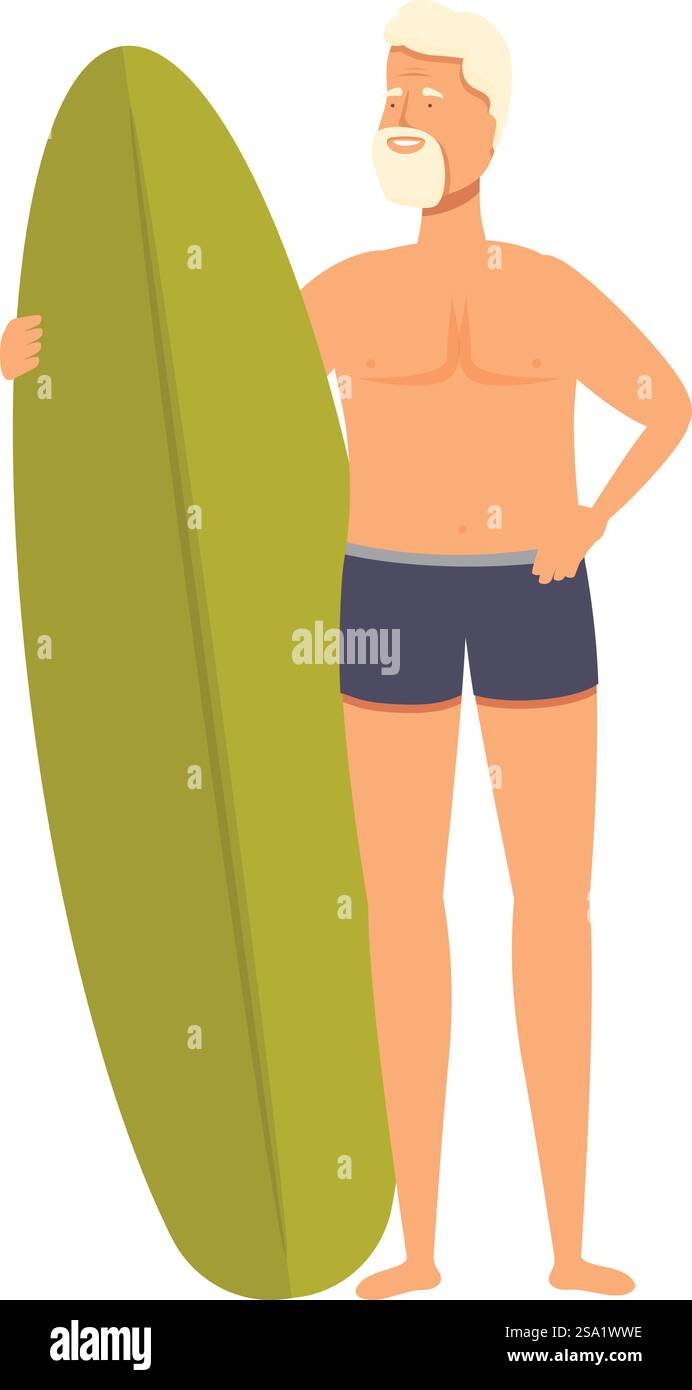 Senior man Surfer Icon Cartoon Vektor. Sommerurlaub. Sozial reife Reisen. Senior man Surfer Icon Cartoon Vektor. Sommerurlaub Stock Vektor