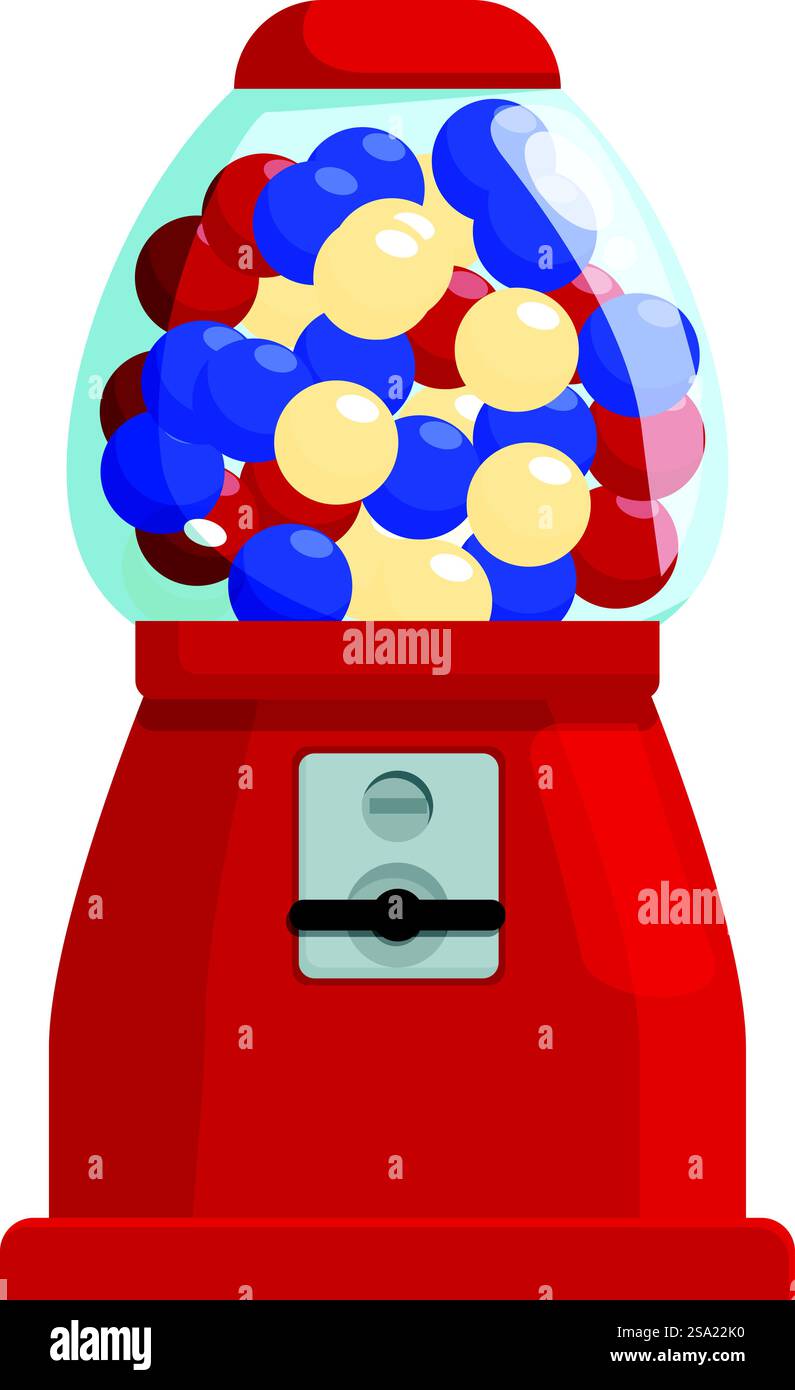 Rote Farbe Bubblegum Maschine Symbol Cartoon Vektor. Kleine Geräte. Slot Dessert. Rote Farbe Bubblegum Maschine Symbol Cartoon Vektor. Kleine Geräte Stock Vektor