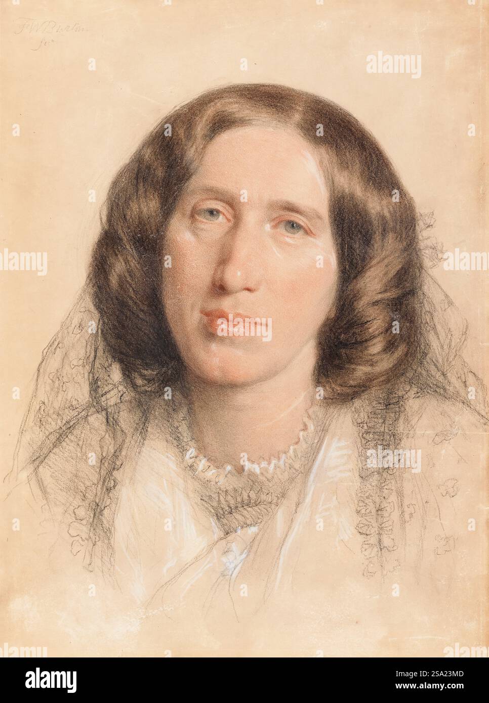 George Eliot (* 1819–1880 als Mary Ann Evans), englischer Schriftsteller und Dichter, Porträtzeichnung in Kreide von Sir Frederic William Burton, 1865 Stockfoto