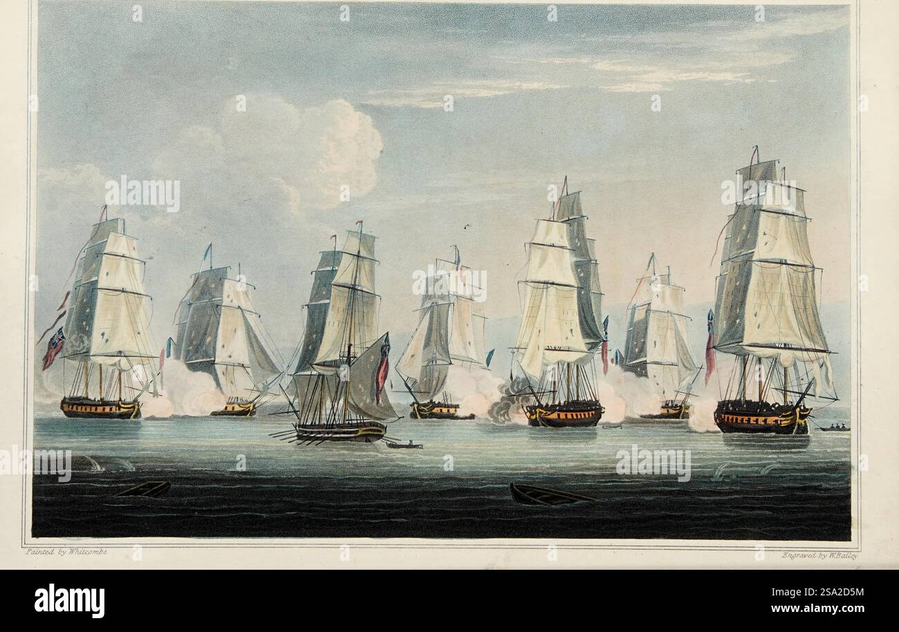 Captain Schombergs Aktion vor Madagaskar, Mai 1811. Aus der Chronologie der Seefahrt Großbritanniens; oder, ein historischer Bericht über die Ereignisse der Seefahrt und der Seefahrt, vom Beginn des Krieges von 1803 bis zum Ende des Jahres 1816 Stockfoto