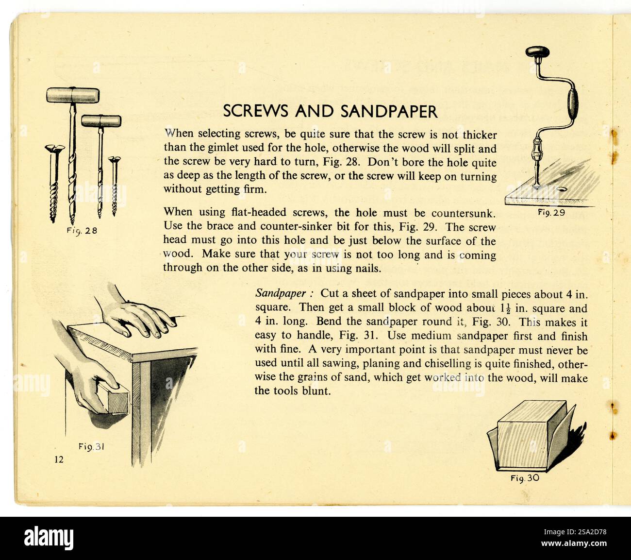 Vintage 1940's Taschenbuch, Inside Plate, Woodworking for Beginners von John Dumayne diese überarbeitete Ausgabe erschien 1946 Stockfoto