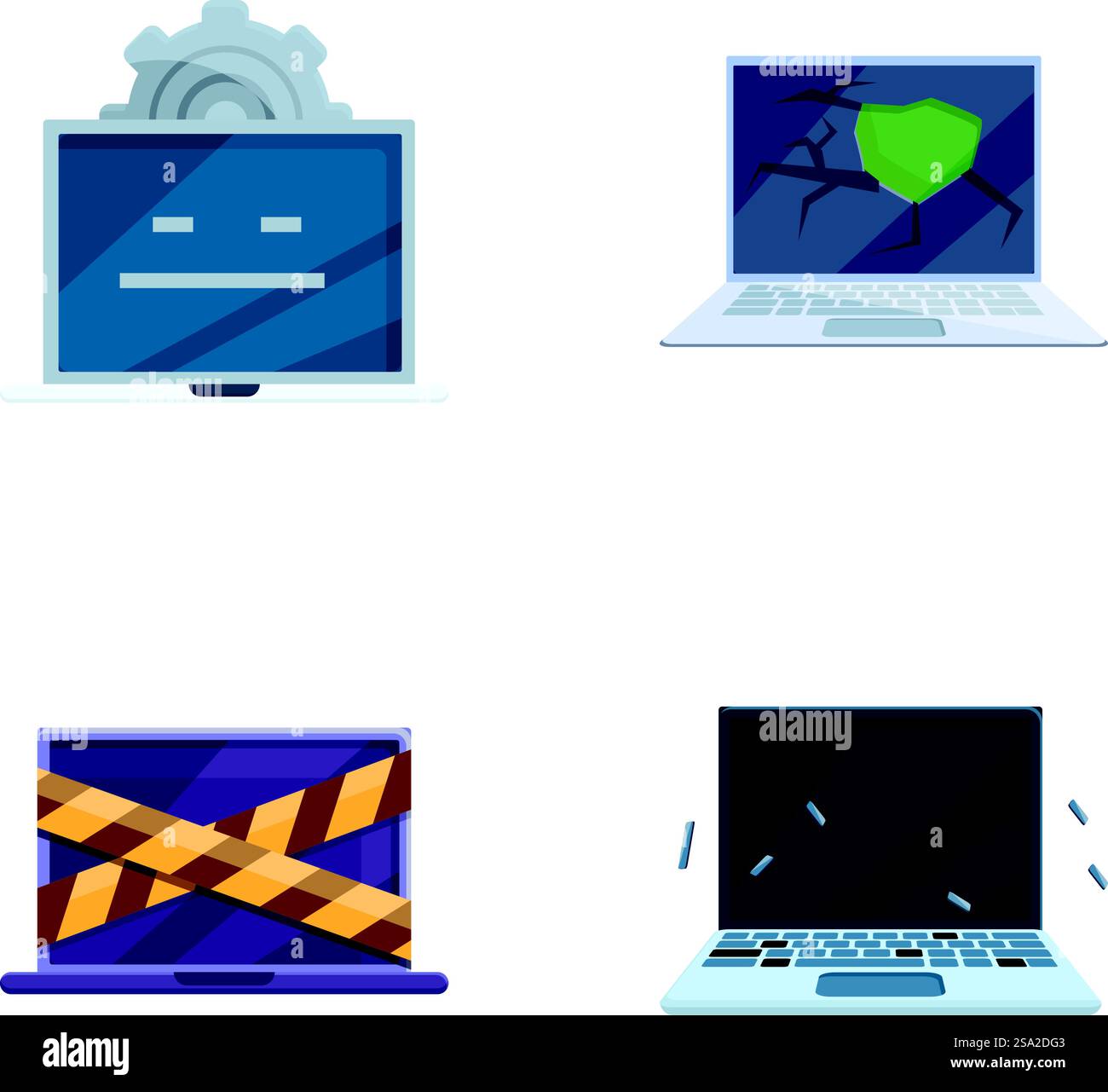 Computer-Reparatur-Symbole setzen Cartoon-Vektor. Verschiedene kaputte PCs. Reparaturservice, Wartung. Computer-Reparatur-Symbole setzen Cartoon-Vektor. Verschiedene kaputte PCs Stock Vektor