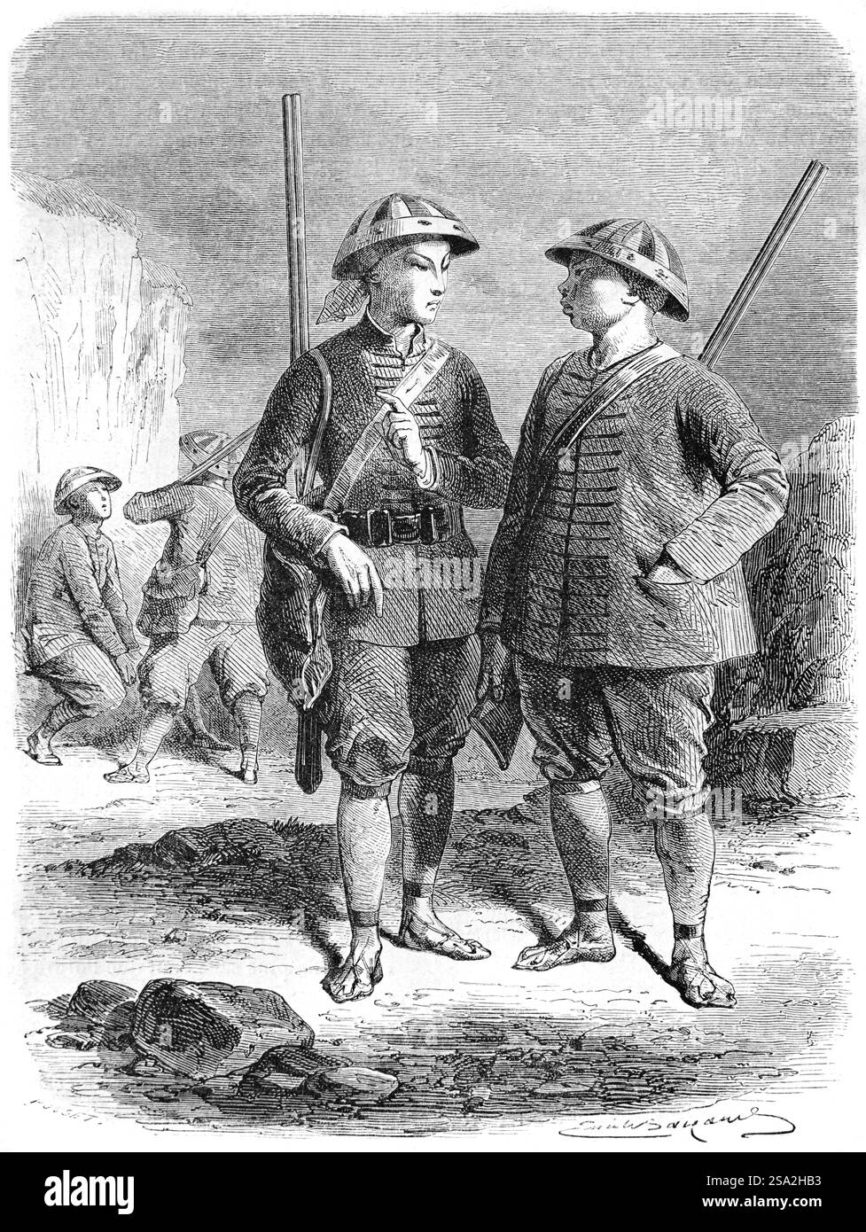 Taiping Kaisergarde oder Kaisergarde des Himmelreichs Taiping (1851-1864) oder Himmelreich des Großen Friedens, Himmelreich oder Himmelsdynastie mit seiner Hauptstadt in Tianjing, dem heutigen Nanjing, China. Vintage oder historische Gravur oder Illustration 1864 Stockfoto