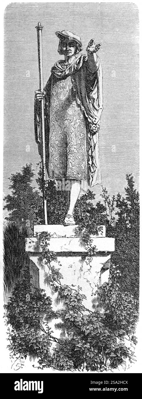 Porträt oder Statue von Wenzel IV. Von Böhmen (1361-1419) alias Wenzel, Wenzel von Luxemburg. König von Böhmen (1378-1419), König von Deutschland (1376-1400) und Herzog von Luxemburg (1383-1388). Gedenkstatue oder öffentliche Skulptur in Nürnberg, Bayern, Deutschland. Vintage oder historische Gravur oder Illustration 1864 Stockfoto